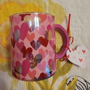 NWT Glass Mug with Hearts, 16 oz